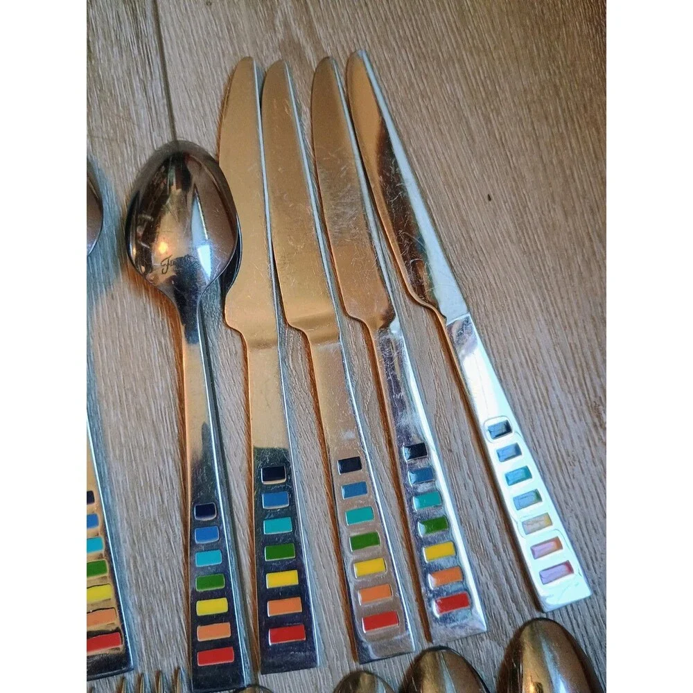 19 Piece Fiesta Celebration Rainbow Stainless Flatware Silverware Set